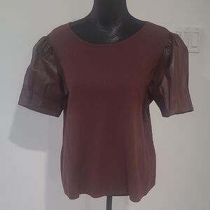 Sioni Burgundy Puff Sleeve Knit Top